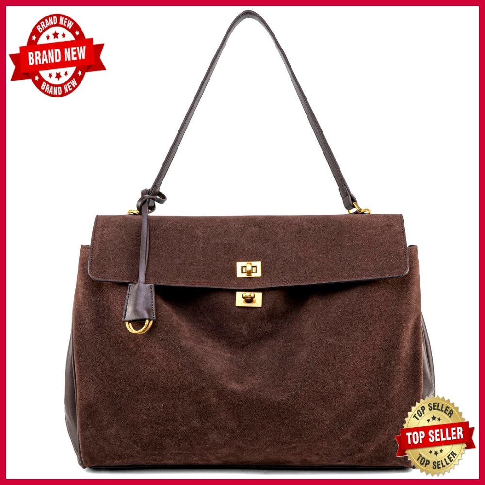 Large Suede Leather Tote Bag With Adjustable Strap For Work Travel